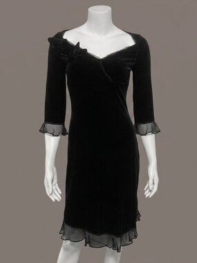 Vintage Betsey Johnson Black Velvet Ruffle Dress Y2K Goth Glam